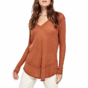Free People Sz Sm 100% Cotton Ocean Air Hacci Top in Myrrh Copper NWT Boho